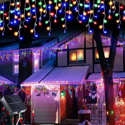 Uplift Essentials Solar Cascade Icicle Holiday Lights colorful 96leds