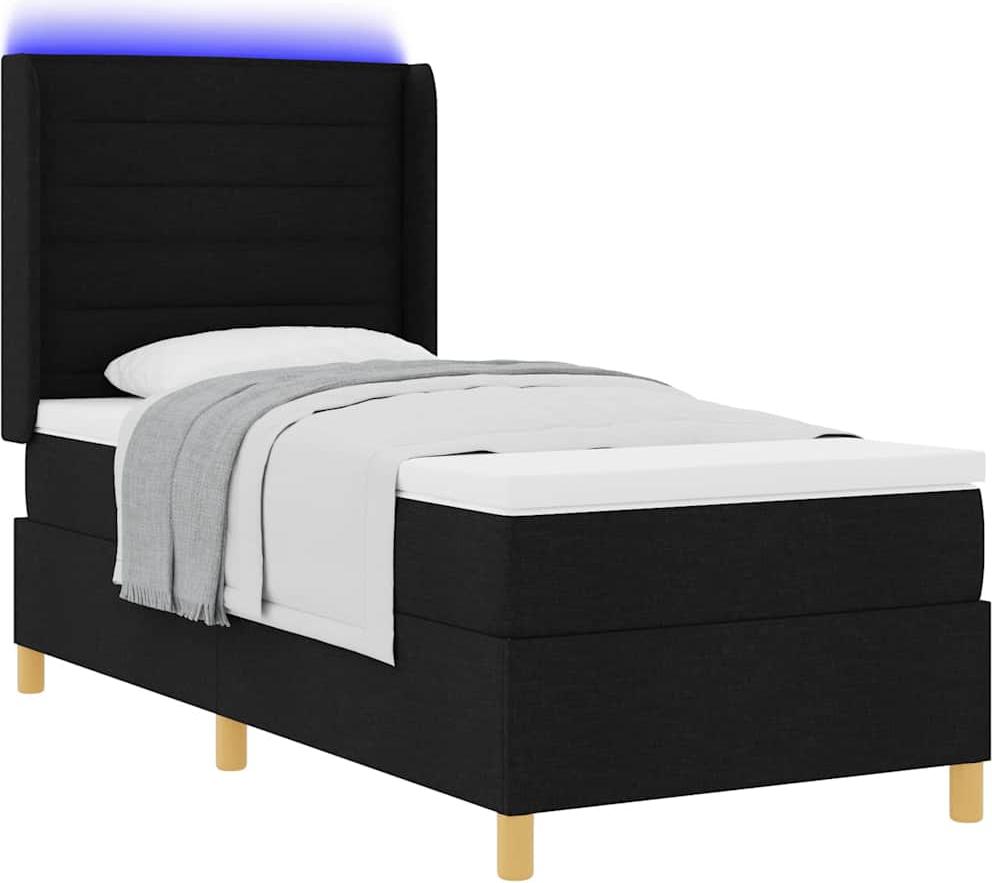Boxspringbett mit LED-Lichtleisten Schwarz 80 x 200 cm Stoff