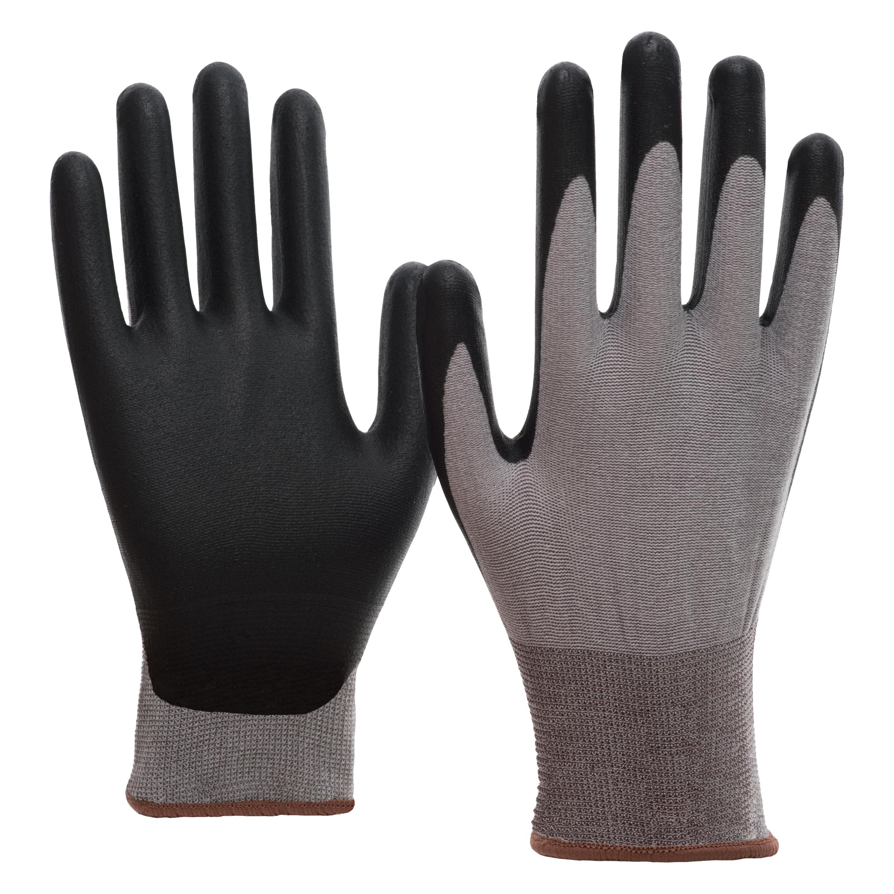 Nitras SKIN CLEAN, Strickhandschuhe, Spezial-Stretch-Strick, grau, PPU-Beschichtung, schwarz (Farbco (9) (4059904032927)