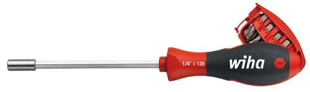 Wiha 32901 Schraubendreher 1/4", mit Bit-Magazin (schwarz/rot, mit 8 Bits)