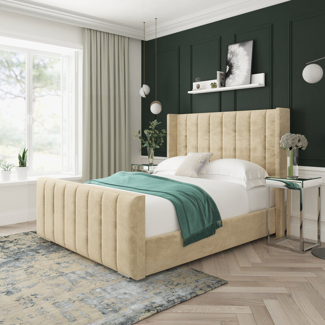 17 Stories Willow Conistan Upholstered Ottoman Bed Frame Cream Double (4'6)