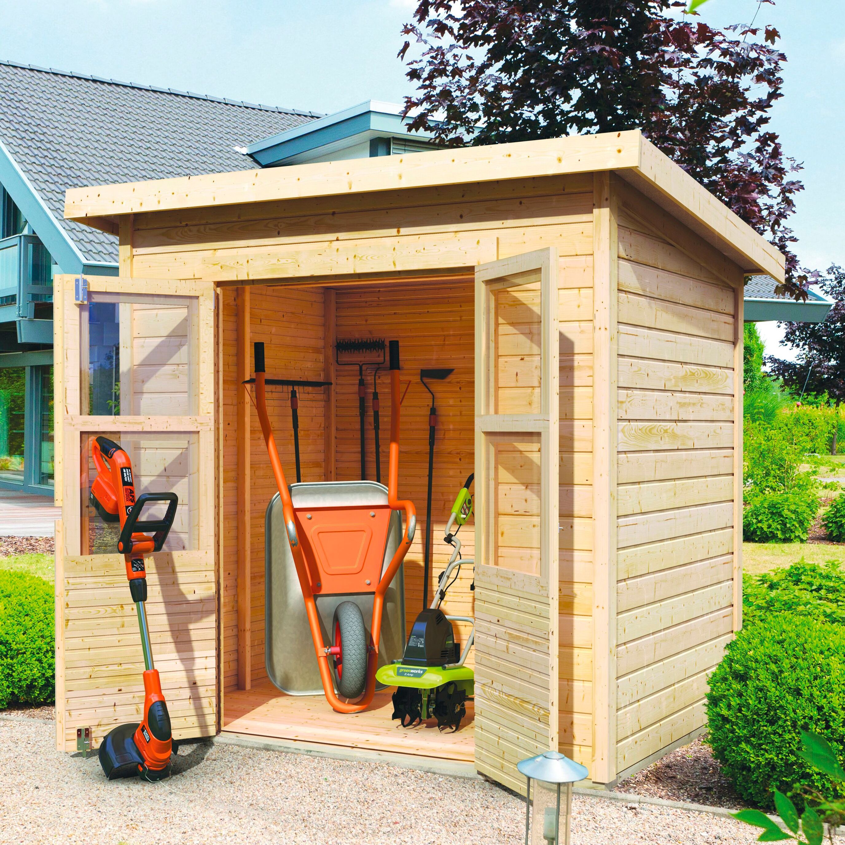 Gartenhaus KARIBU "Baggersee 2", beige (naturbelassen), ohne Fußboden, ohne Dacheindeckung, Holzwerkstoff, Gartenhäuser, Gartenhaus
