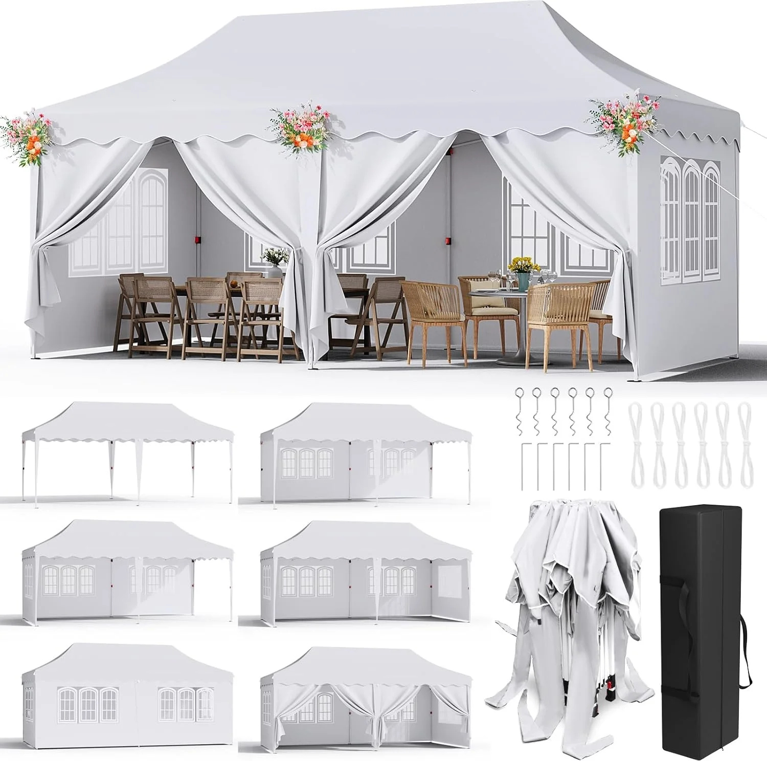 Pop-Up Pavillon Zelt, wasserdicht, UV-Schutz, stabiler Aluminiumrahmen, WEISS