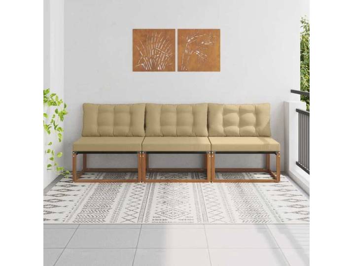 Marron 3 Pièce Sofa de milieu extérieur Bois d'Acacia Massif Naturel - Siège de balcon LV68097