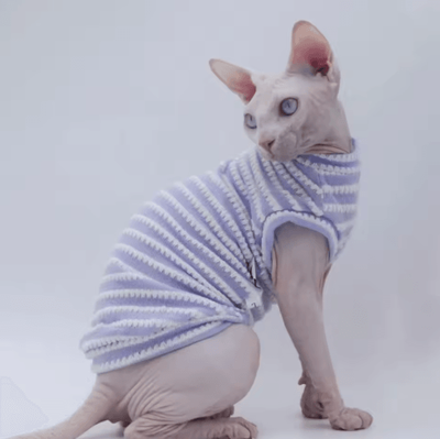 Inspire Picks Breathable Summer Sphynx Cat Vest Striped Shirt For Sphynx & Devon Rex Cats purple xxl