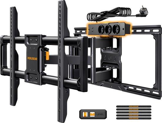 Voll beweglicher TV-Wandhalter mit Steckdosenleiste, für Bildschirme von 42" bis 90", Belastbarkeit 68 kg, vormontierter TV-Halter, sanfte Rotation, Neigung, Ausziehbare Elemente, VESA-Standard 600x400 mm, Modell PGLF11