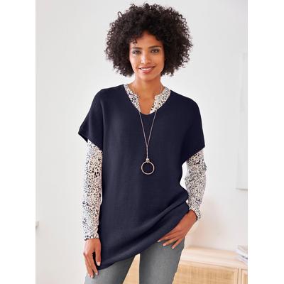 Pullunder HEINE "Pullunder", Damen, Gr. 42, blau (marine), 100% Polyacryl, unifarben, Pullover Pullunder