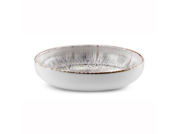 Assiette gourmet en grès gris texturé