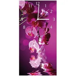 Wallario Uhr 30 x 60 cm, schwarze Zeiger Rosafarbene Orchidee  Blüten in pink