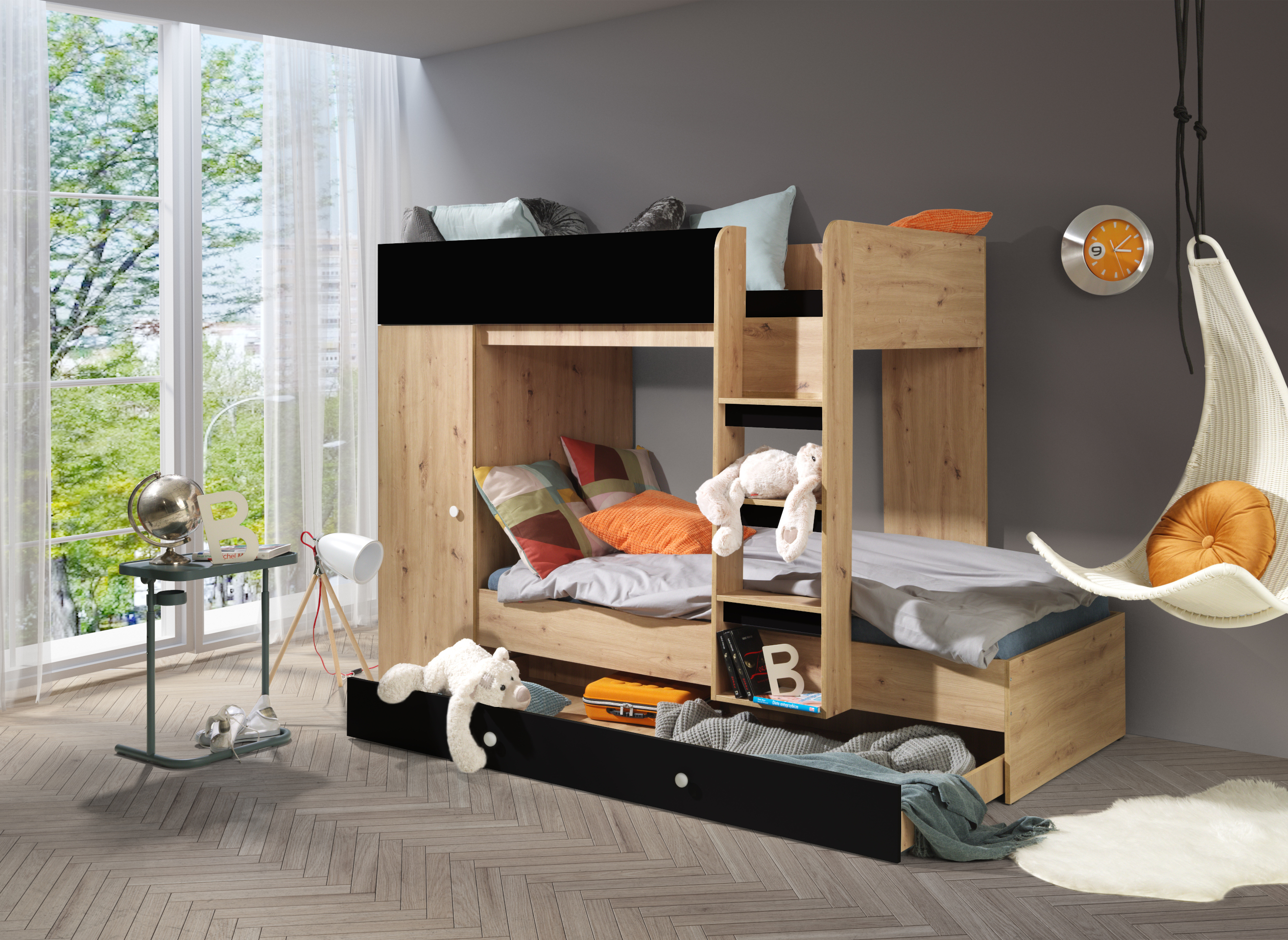 MINIO go for it, Etagenbett SAMRTI 2 Schwarz Rechts