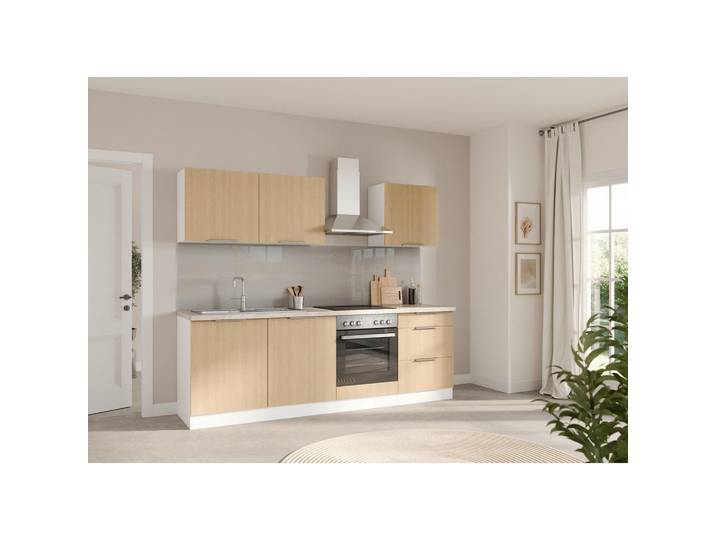 Held Küchenleerblock Glasgow, Weiß, Eiche, 3 Schublade(n) Schubladen, seitenverkehrt montierbar, nur wie online abgebildet bestellbar, 240 cm, Made in Germany, links aufbaubar, rechts höhenverstellbare Füße, Küchen, Küchenzeilen & Küchenblöcke, Küchenzeilen ohne Geräte