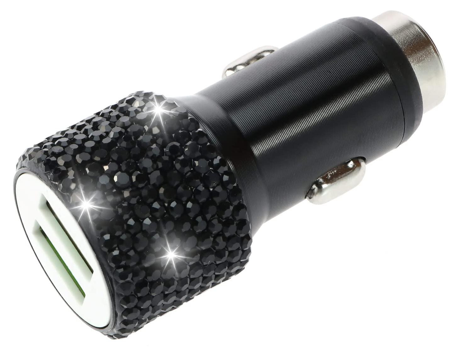 Dripio Dubbele USB-autolader met veiligheidshamer en kristaldecoratie, zwart
