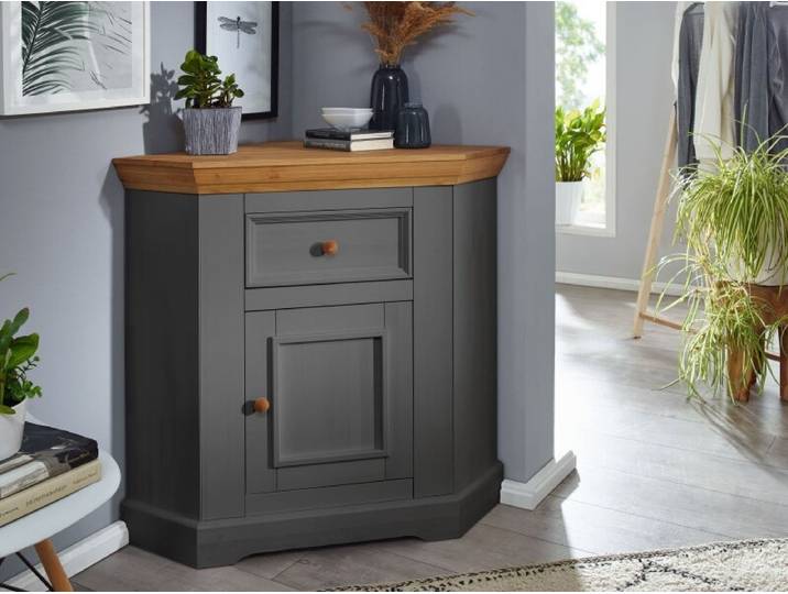 Eckanrichte 104cm 'Zürich II' Kiefer massiv grau WZ-0133