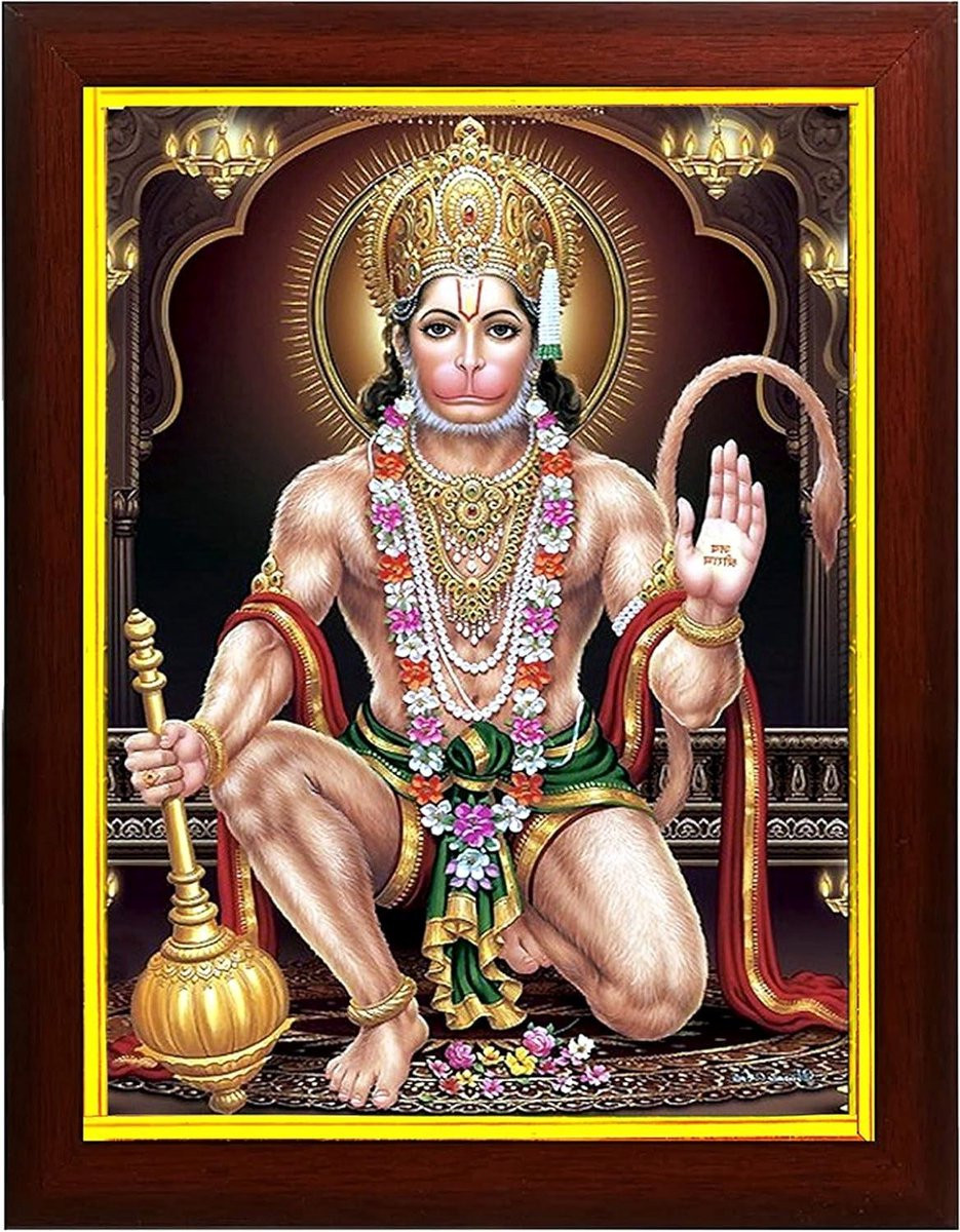 Fotolijst Hanuman Ji Wanddecoratie van Hout Composiet - Bruin Goud - 95 x 135 cm