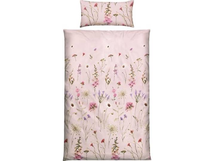 REDBEST Seersucker Bettwäsche Wiesenblumen Rose Größe 40x80 cm / 135x200 cm - sommerlich-leicht, pflegeleicht, bügelfrei, mit Reißverschluss