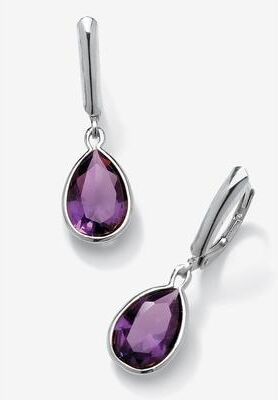 Sterling Silver Drop Earrings Pear Cut Simulated Birthstones by PalmBeach Jewelry in February