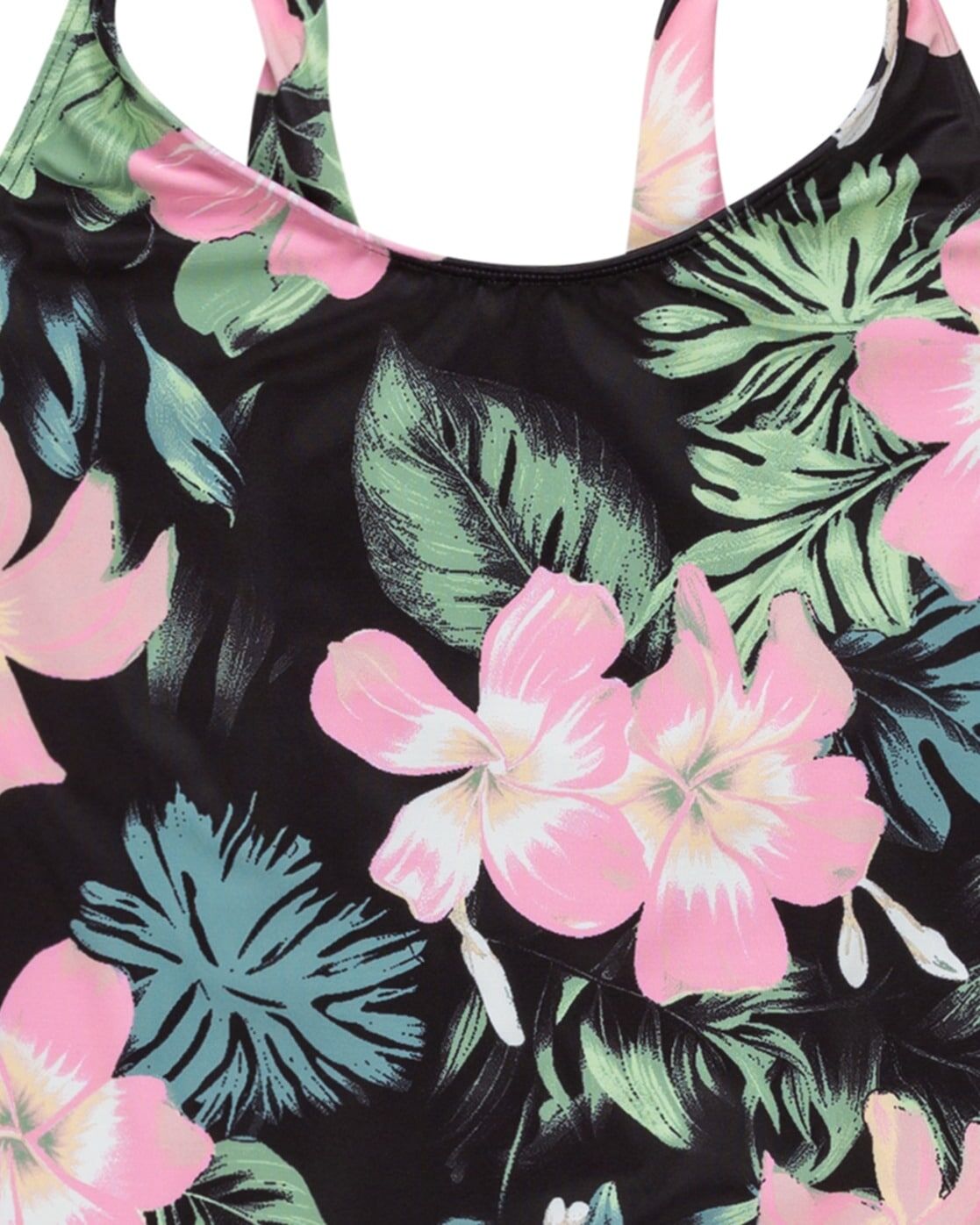 Badeanzug ROXY "Shadow Floral", Mädchen, Gr. 8(125-130cm), schwarz, Obermaterial: 18% Elasthan, 82% Polyester., Badeanzüge Badeanzug schwarz 8(125-130cm)