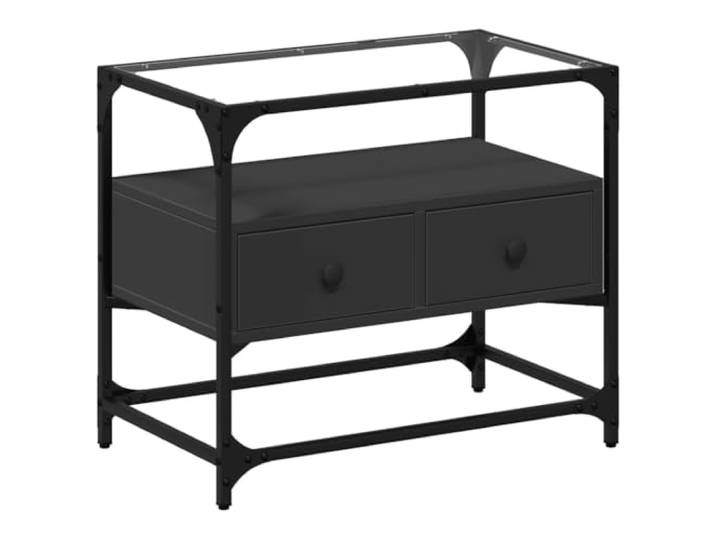 hliofuir TV-Schrank Schwarz 60x35x51 cm TV Lowboard mit Glasplatte Industrieller TV-Ständer fürs Wohnzimmer mit robuster Glasabdeckung, 2 Schubladen und stabilem Metallgestell.