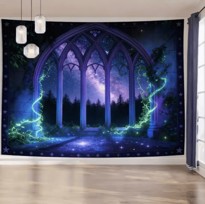 Inspire Picks EtherealView Gothic Window Tapestry Lush Green Landscape Wall Hanging Decor 260102154 lf gt 100x150cm39x59in