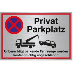 Schild Privatparkplatz Silber | stabiles Alu-Schild mit UV-Schutz 30 x 20 cm