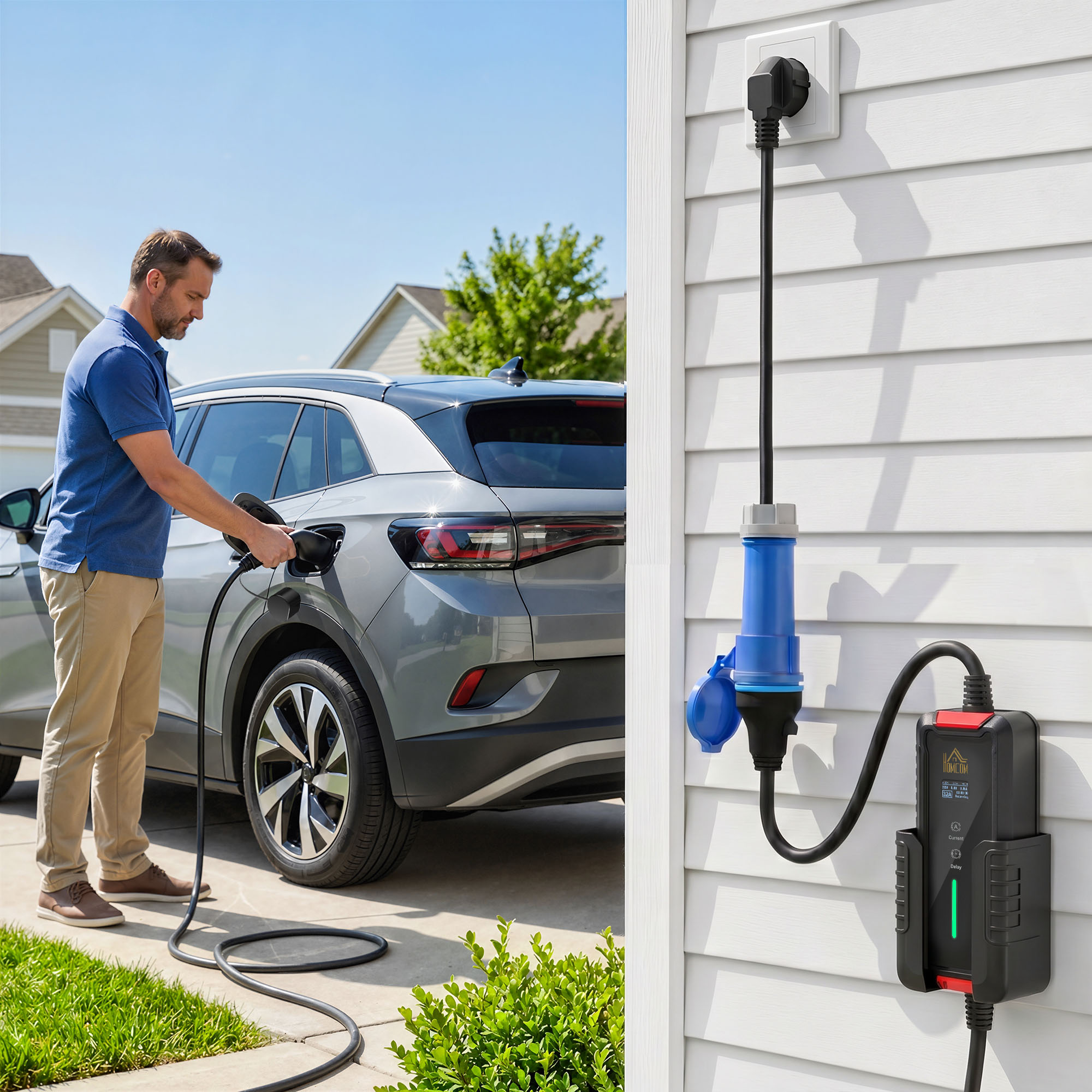 Homcom Caricatore auto elettrica Tipo 2, 7 kW, 8 m, schermo LCD, Nero   Aosom Italy