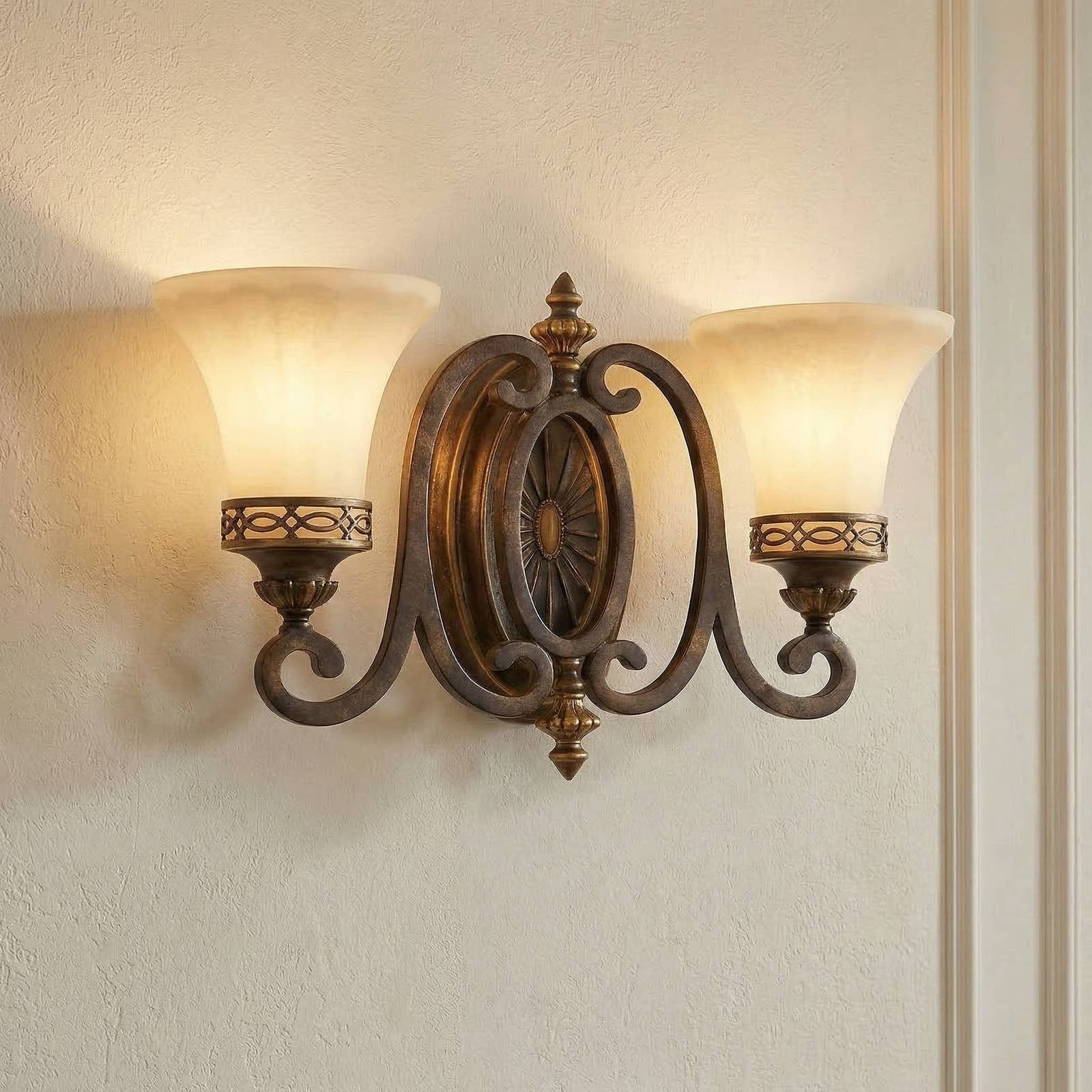 FEISS Drawing wandlamp, bruin/beige, 2-lamps, metaal en glas