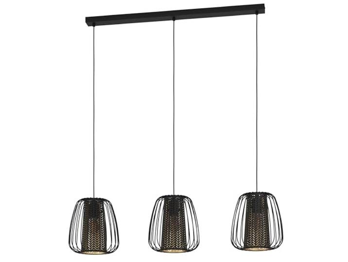 Eglo Suspension luminaire Curasao\, lustre chambre à 3 flammes\, plafonnier salon ou salle à manger en métal et textile noir\, intérieur doré\, douille E27
