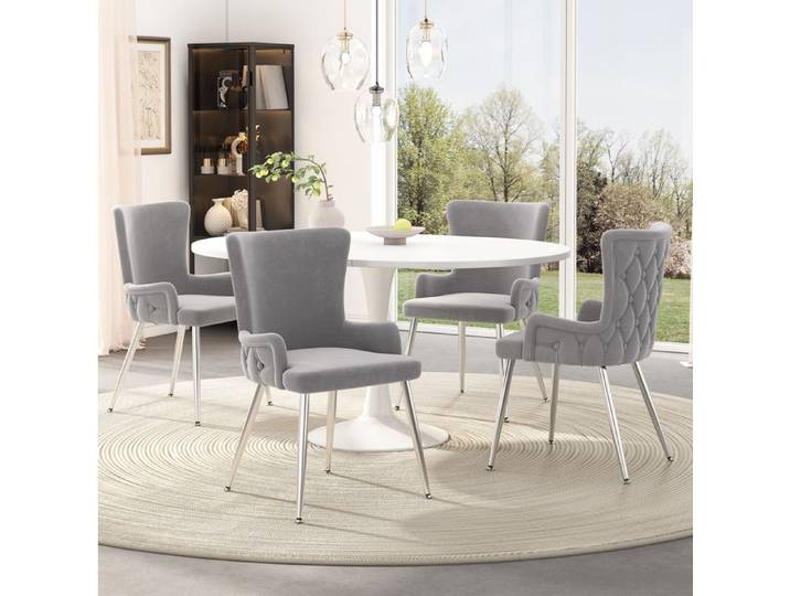 Chaise Salle A Manger Velours Gris Lot De 6 Fauteuil Design FloraGrace Pour Salle A Manger Montage Simple 49x47x85cm