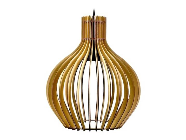 Relaxdays Lampe suspendue en bois\, HD : 35 x 35 cm\, forme goutte\, suspension à lamelles\, douille E27\, boho\, naturel/noir