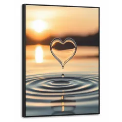 LEINWAND Bilder mit Rahmen - Herz - Wasser - Sonnenuntergang - Natur - Zen - 50x70