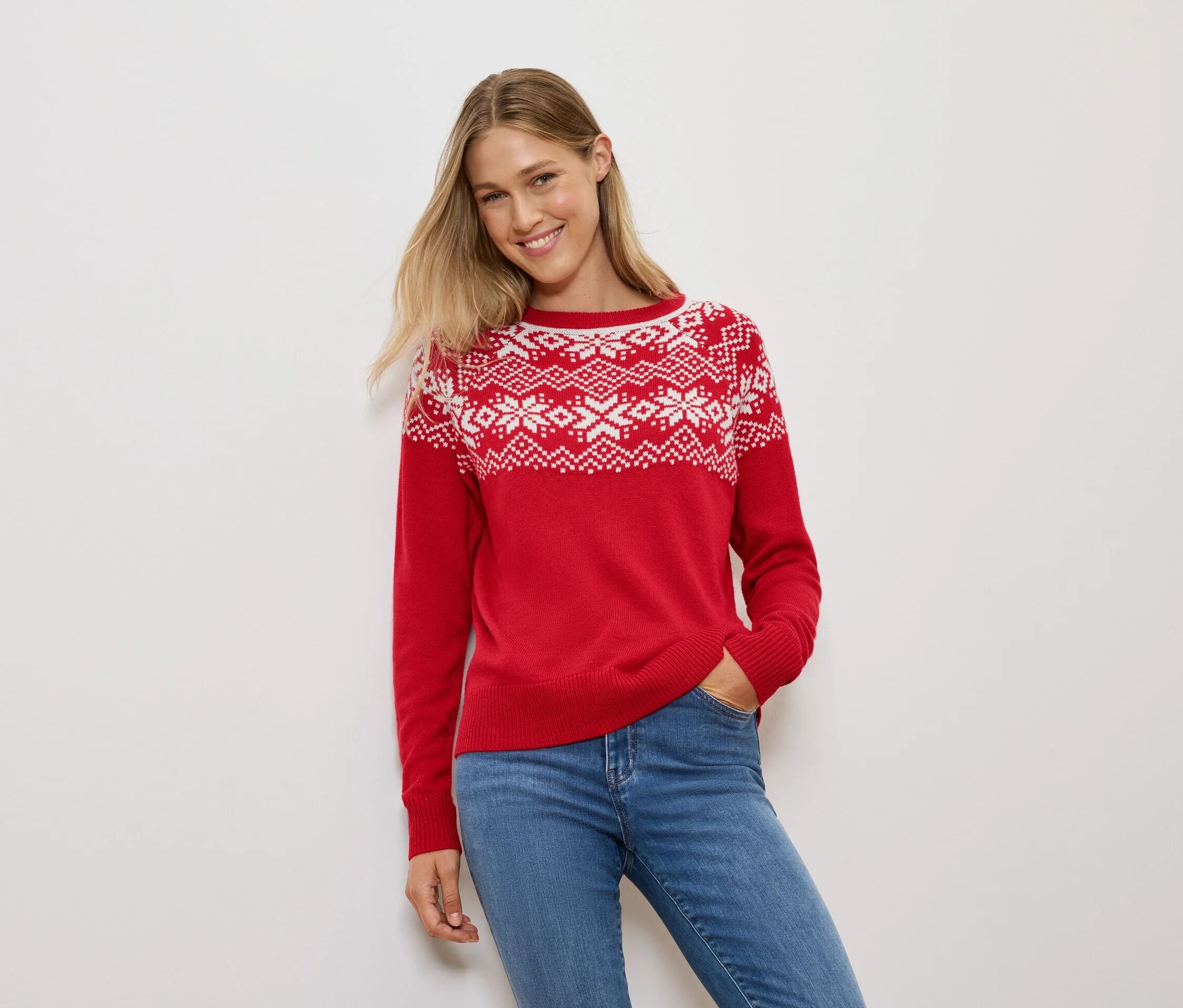 Tchibo - Norweger-Strickpullover - Damen - Gr. S - creme/jacquard