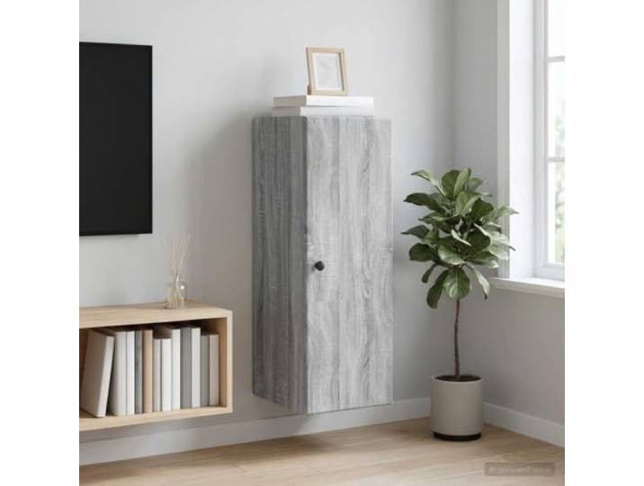 VIHHQGC Wandschrank 33 x 34,5 x 90 cm Holzwerkstoff Sonoma-Grau Wandmontage, platzsparend, robuste Regalbretter, 90-Grad-Tür, Metallknöpfe, pflegeleichte Oberfläche