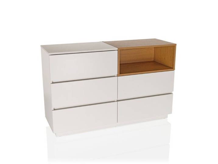 Buffet - hjh LIVING - MELMO S - Blanc/Chêne - Panneau de particules revêtu de mélamine