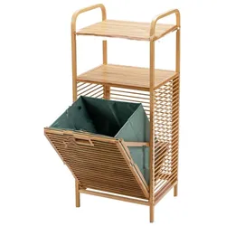 COSTWAY Badezimmer Regal mit Waschkorb, Bambus Wäscheschrank, Badezimmer Regal