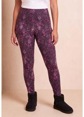 Plus Size Women's Plus Size Essential Stretch Ankle Length Pull-On Legging by Roaman's in Berry Fine Paisley (Size 2X) Activewear Workout Yoga Pants