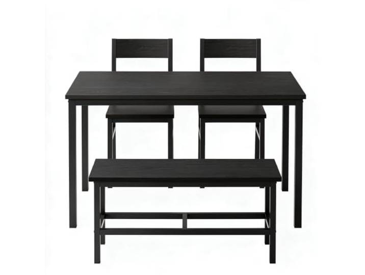 IDEALHOUSE Esstisch Set 4-Teilig Mit Bank Schwarz Holzoptik 115x70cm Laminate-Optik，Metallgestell，1 Tisch, 2 Stühle, 1 Bank. Bank mit Ablagefach. Platzsparend，stabil. für Wohnungen，Essgruppe.