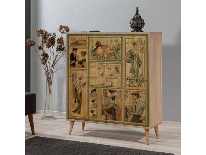 Dmora Sideboard Canopo 95x36x111 cm Braun 3 Böden 4 Fächer