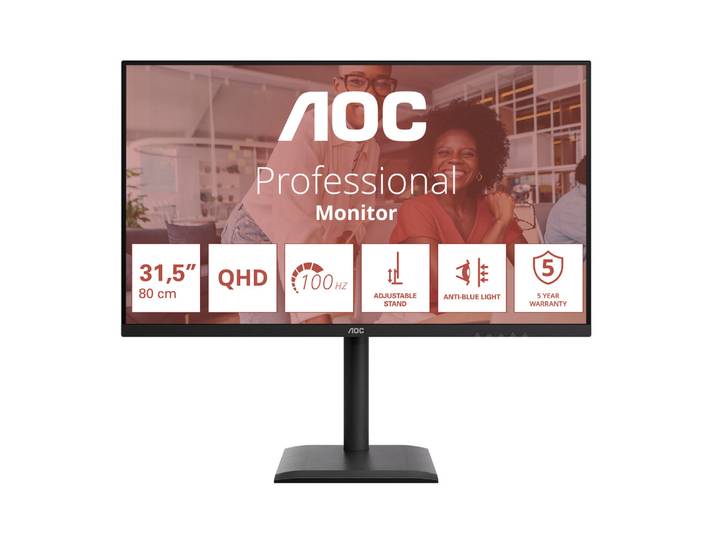 AOC E4 Q32E4U, 80 cm (31.5'), 2560 x 1440 pixels, Quad HD, LED, 4 ms, Noir