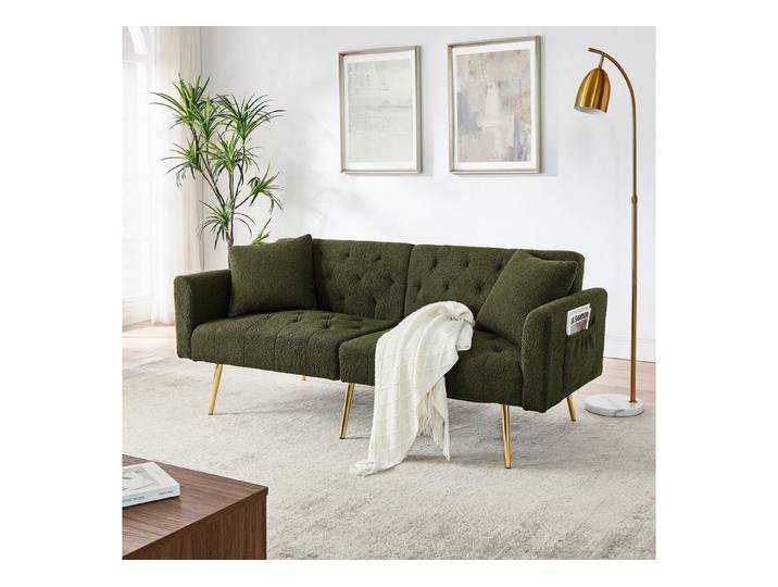Celya Sofa 3-stufige verstellbare Rückenlehne, mit 2 beigelegte Kissen, stabile Metallbeine, Ideal für Wohnzimmer, Mietwohnung, kleines Apartment