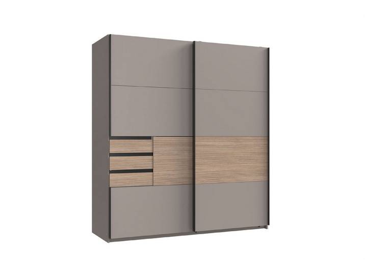 möbel-direkt.de Schwebetürenschrank Bremen in Saharagrau mit Absetzungen in Multiplex (komplett, 1-St., Kleiderschrank) Made in Germany, Absetzungen in Multiplex, wahlweise mit Spiegel