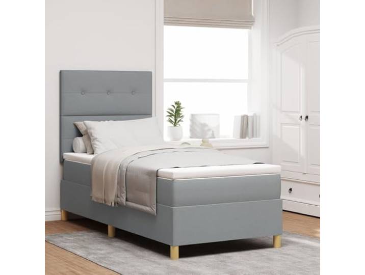 SKTQYQO Boxspringbett Mit Matratze Hellgrau Bettrahmen Für Schlafzimmer Multifunktionales Bett Geeignet Für Hotel Und Studien 100x200Cm Stoff