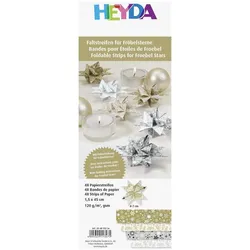 5x Heyda, Bastelpapier, Faltstreifen Fröbelsterne 1,5x60cm gold/silber VE=48 Streifen (120 g/m2, 48x)