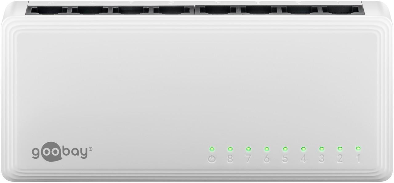 Goobay 64564 8-poorts Gigabit Ethernet netwerkschakelaar, wit - 8x RJ45-aansluitingen, automatische configuratie, 1000 Mbit/s