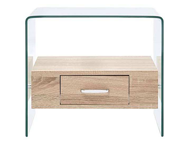 HKLGBVCR Couchtisch aus Hartglas mit Schublade, 50 x 50 x 45 cm, Design