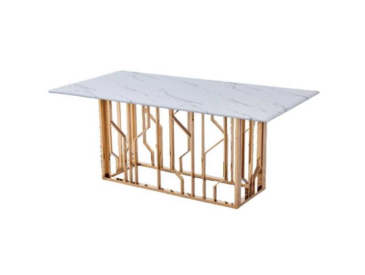 Table à Manger PORTOFINO – Gold & Marbre Blanc – 180x90x75 cm