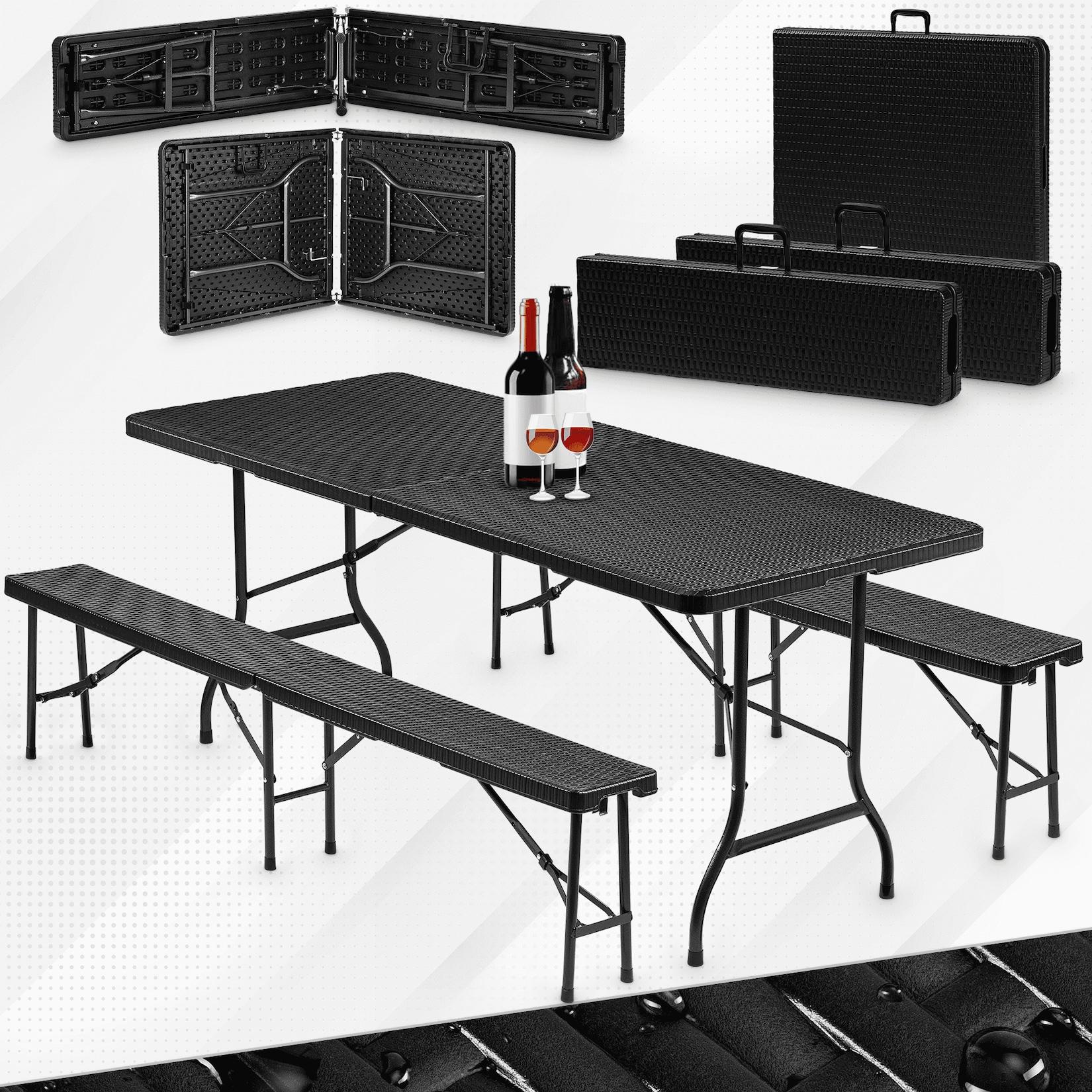 VESKA Bierzeltgarnitur 3-teilig - Rattan-Optik - anthrazit