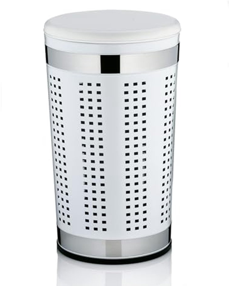 Witte Wasmand met Zitfunctie en Kussen voor Kleding en Badkamerorganisatie, Hoogte: 605 cm