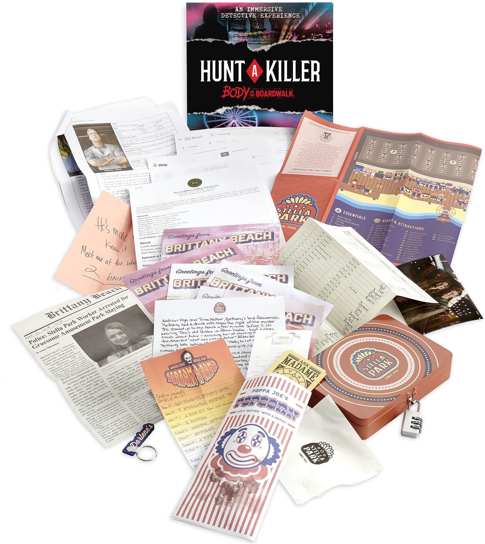 Hunt A Killer Body on the Boardwalk Murder Mystery Game for Solo Detectives or Groups