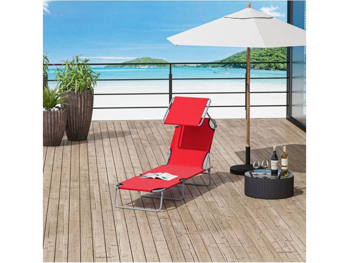 Bain de soleil pliant avec pare-soleil réglable tissu Oxford extérieur métal rouge 187 × 58 × 36 cm - UVRION