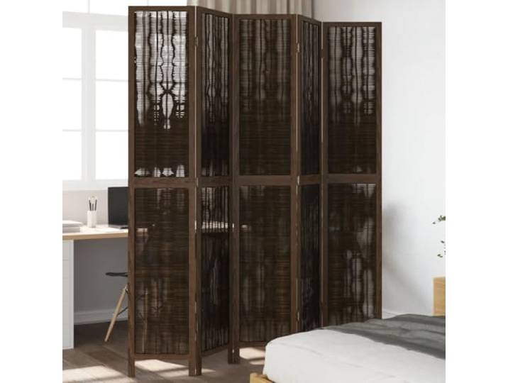 Paravent mit 5 Paneelen, dunkelbraun, aus massivem Paulownia, Raumteiler Langlebige Weidenzweige, 2-in-1 Metallscharniere, gebrannte Optik, für den Innenbereich, flexibel zusammenklappbar